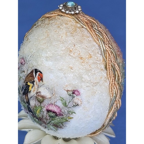 Egg Shell Art Flowers Birds Jewelry Vintage Handmade Decorated - Picture 9 of 9